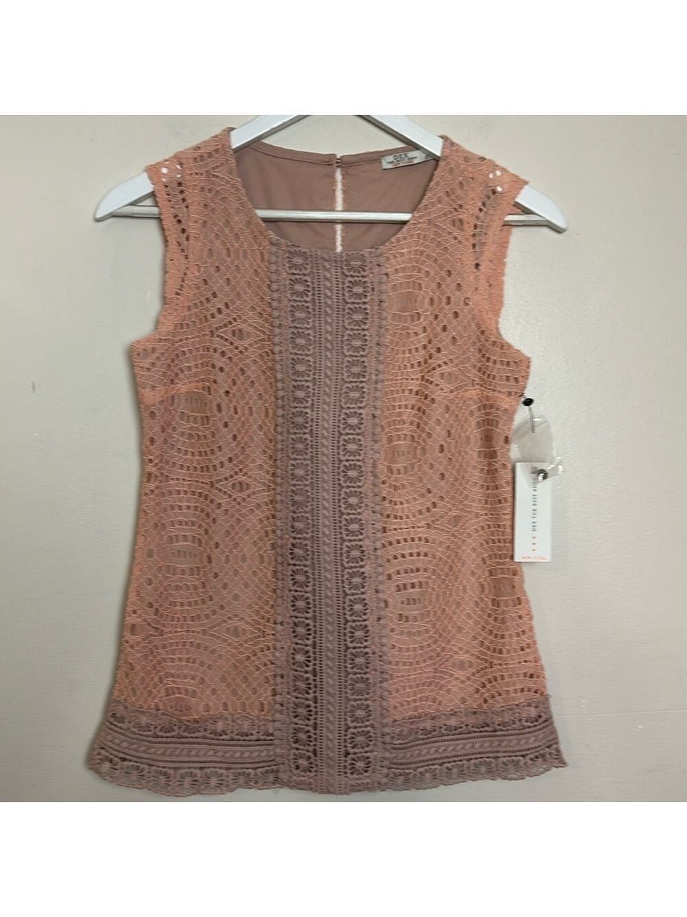 Dex The Suit Shop Crochet Lace Sleeveless Dusty Rose Top